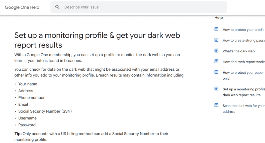 Google Dark Web Report