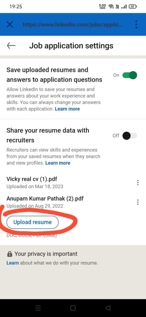 Upload Your Resume on LinkedIn