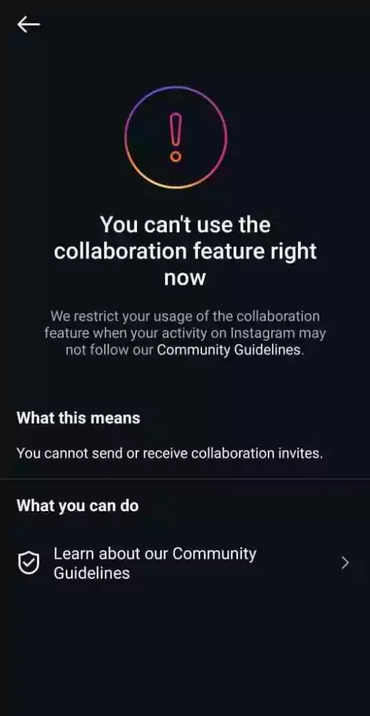 Collaboration Feature will be Disable if you continue to violate meta guidelines