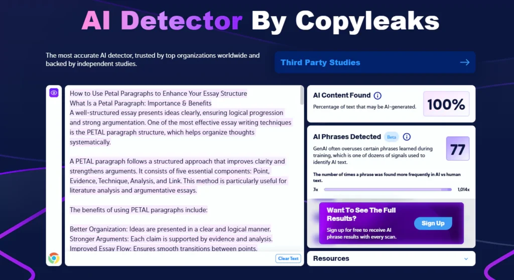 I wrote 90% of the article, and Copyleaks is showing it’s 100% AI-generated