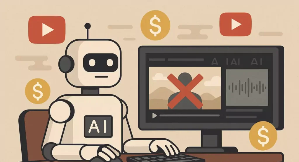 AI-generated video with no human input marked for demonetization under new YouTube policy.
