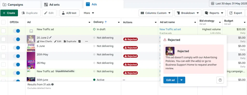 Meta ads advertising policy violations