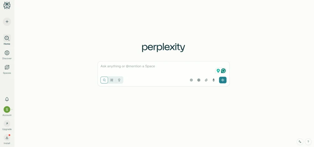 Perplexity homepage